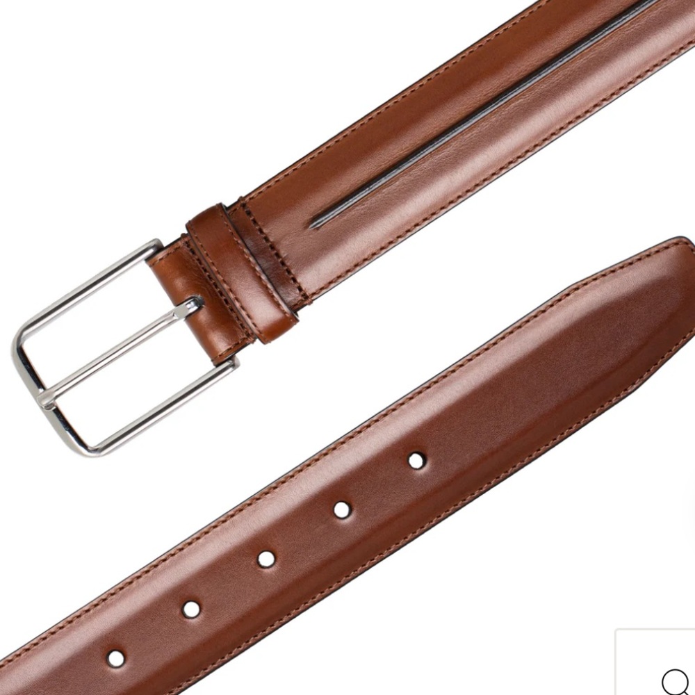 Mezlan Belt Cogac & Black Gunmetal Hardware CENTER-PIPED CALFSKIN BELT 32 EUC